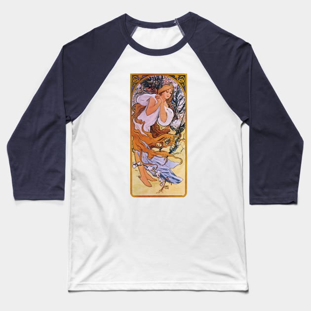 Alphonse Mucha - Spring Baseball T-Shirt by kaliyuga